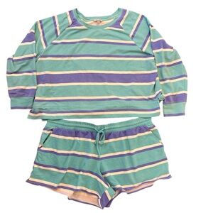 Wildfox Green and Purple Striped Pajama Set
